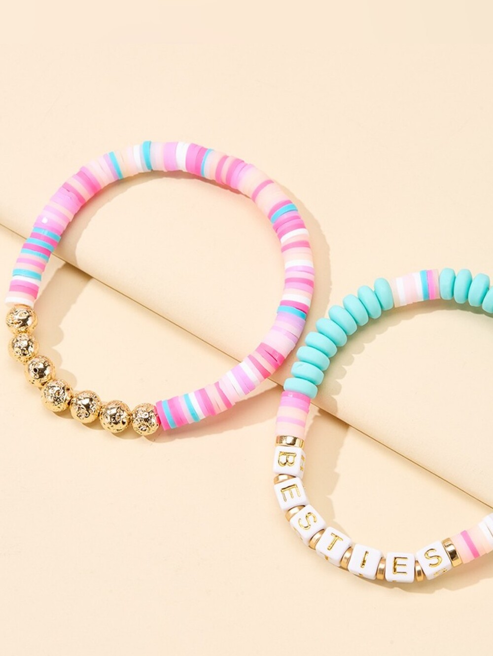 Beaded Friendship Bracelet Set in Pastel Pink & Mint